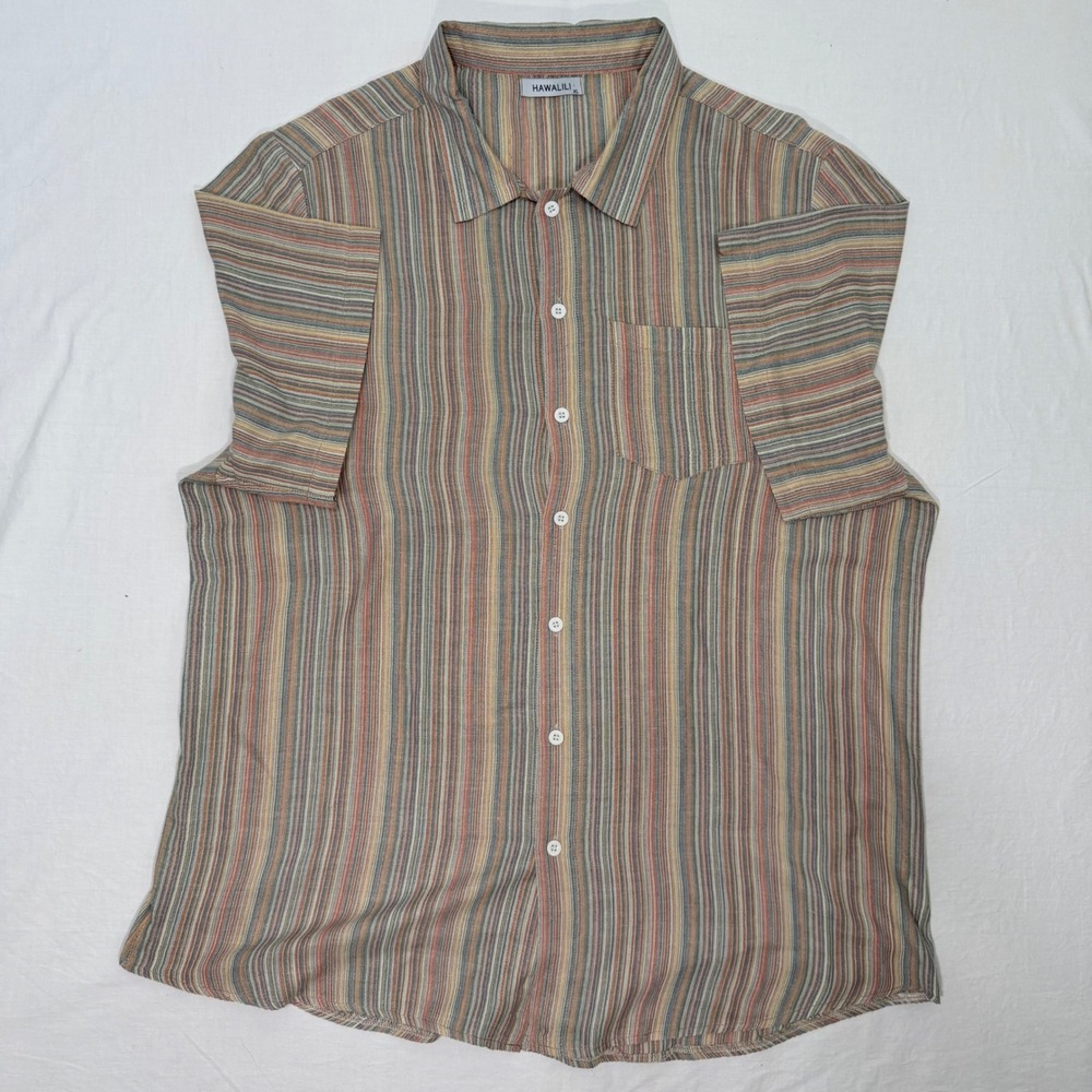 Hawalili Shirt Mens XL Striped Short Sleeve Button Up Beach Resort Casual